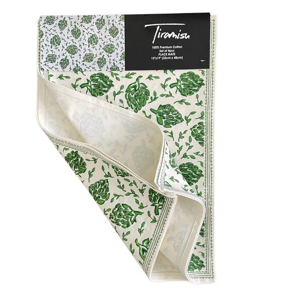 TIRAMISU 100% Cotton Placemats Green Dancing Artichoke 13X19 Set of 4 NEW - Picture 1 of 6